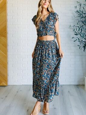 Boutique Floral Skirt and Crop Top Set